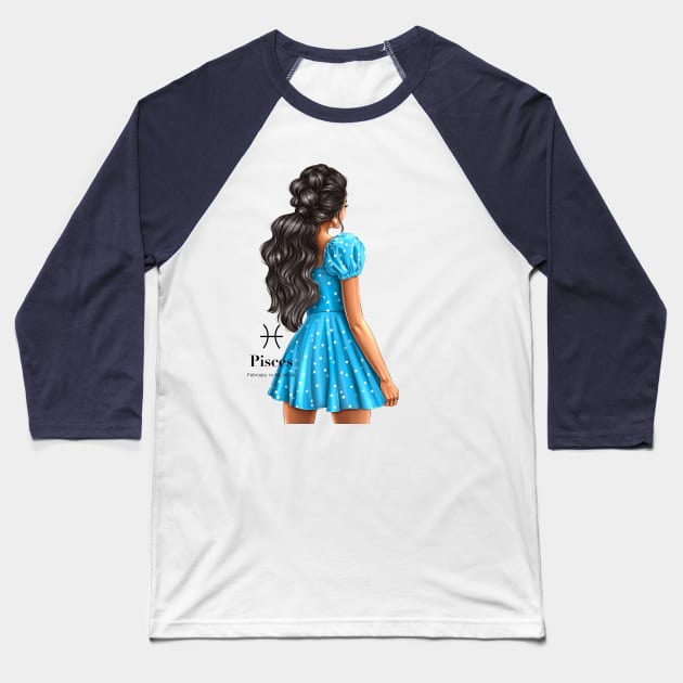 Pisces Zodiac Fashion Girl Baseball T-Shirt by AllessyArt 